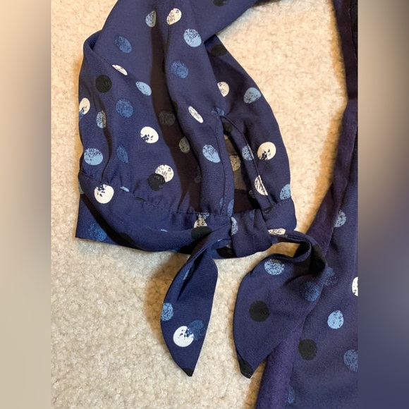 NWOT Fortune & Ivy Polka Dot Boho Blouse Top V-Neck 3/4 Tie Sleeves Women Medium - Picture 5 of 8